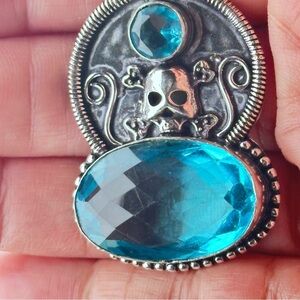 Whimsigoth Blue Pendant, Topaz Jewelry Gemstone Bezel Set Goth Biker 4360